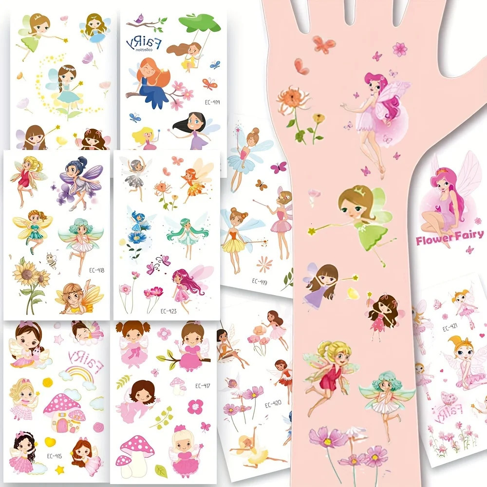 12 Sheets Flower Fairy Temporary Tattoo Sticker For Princess Perfect Gift Birthdays Party Outdoor Sports 241230