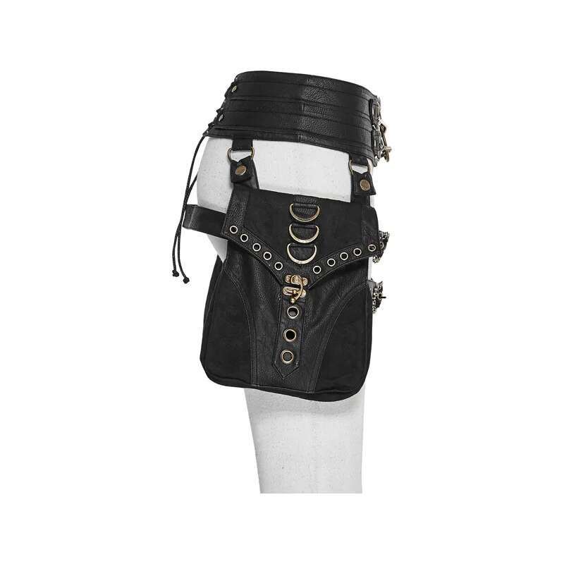 Fashion Punk Black Fanny Pack For Women Retro Exaggerate PU Leather Outdoor Riding Travel Wallet Waist Accessories Belt Bag