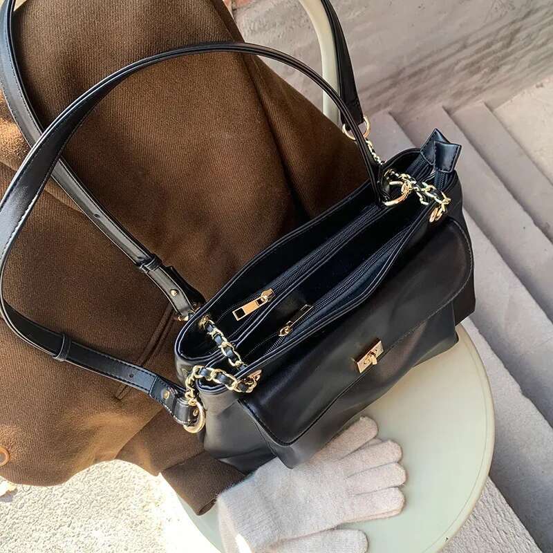 Fashion Women Shoulder Soft PU Leather Tote Handbag Large Capacity Double Layer Crossbody Messenger Bags Female Stray Bag