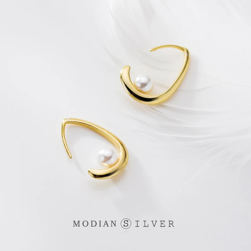 Modian Elegant Gold Pearl Water Drop shaped Earrings 925 Pure Silver Womens Fashion Pendant Earrings Exquisite Jewelry 250109