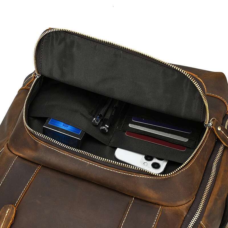 Luufan Vintage Genuine Man's Backpack Fit 15" Laptop Daypack Real Leather School Bag Big Travel Rucksack For Man