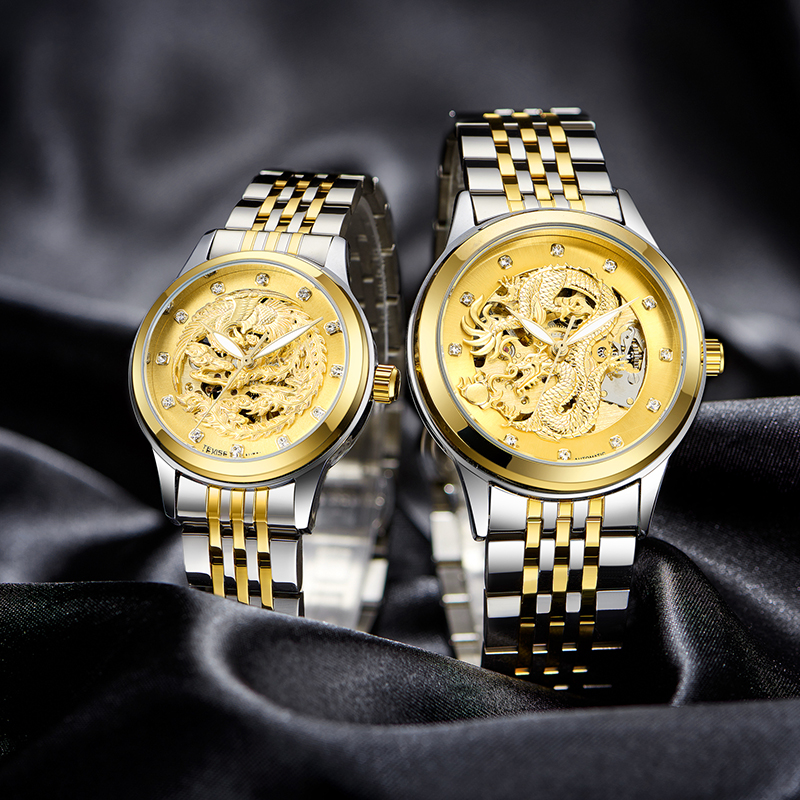 TEVISE Luminous Mechanical Watch Automatic Dragon themed Watch Mens Business Stainless Steel Strap Watch Wristwatch Couple Watch for men and women T04