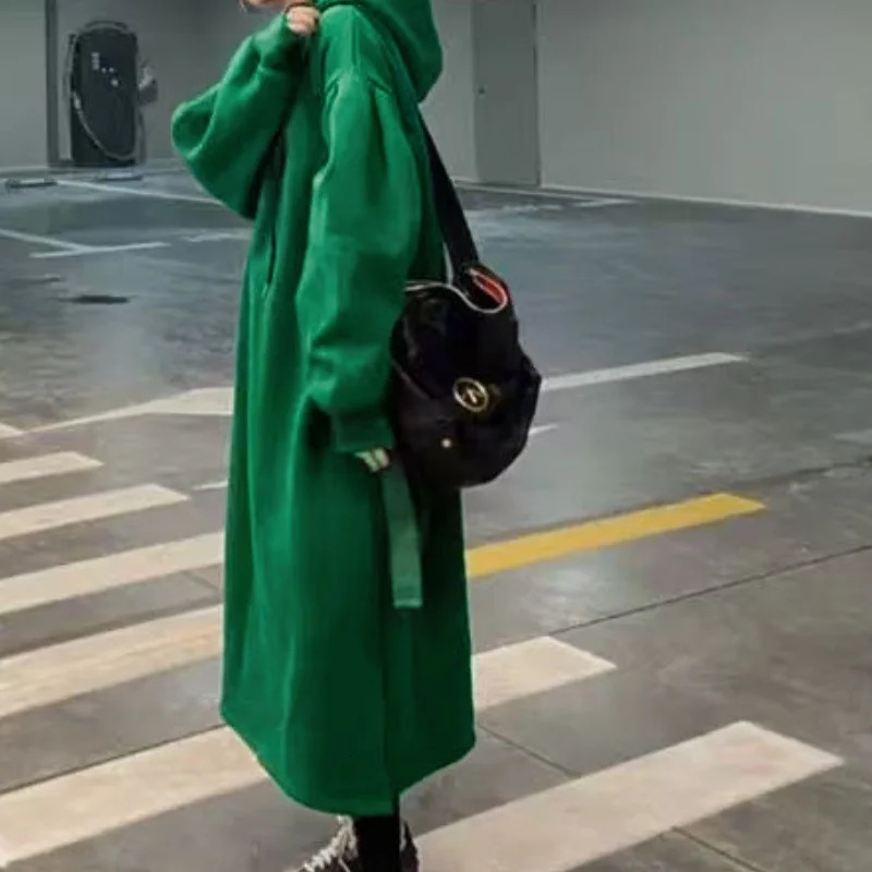 Plus Size Dresses Women Clothing In Hoodies Sweatshirts Casual Long Hooded Shirt Midi Loose Fleece Oversize Pullover 250106