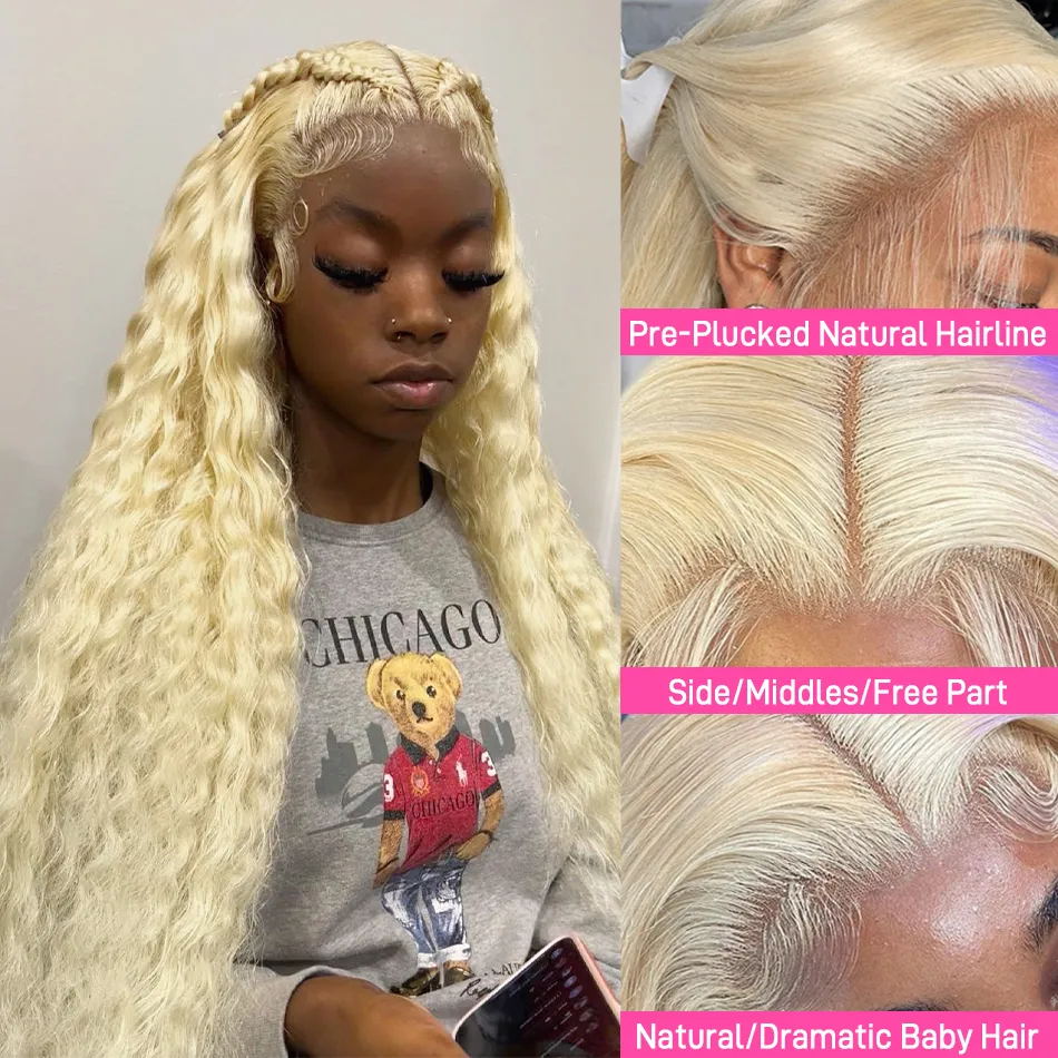 Ombre Blonde 13*4 Lace Front Wig glueless preplucked Natural Deep Wave Jerry Curly Wigs High Quality Heat Resistant Fiber Look Like Human Hair