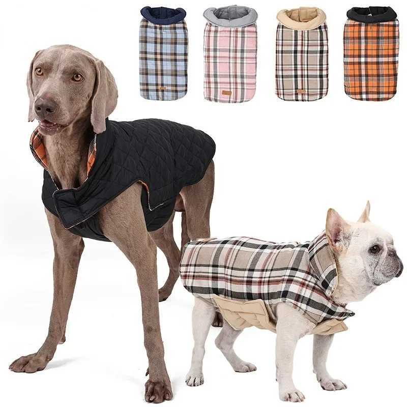 New Reversible Dog Jacket Winter Waterproof Nylon Warm Large Dog Clothes Lattice Cozy Dog Coat French Bulldog Labrador CostumeXJ250109