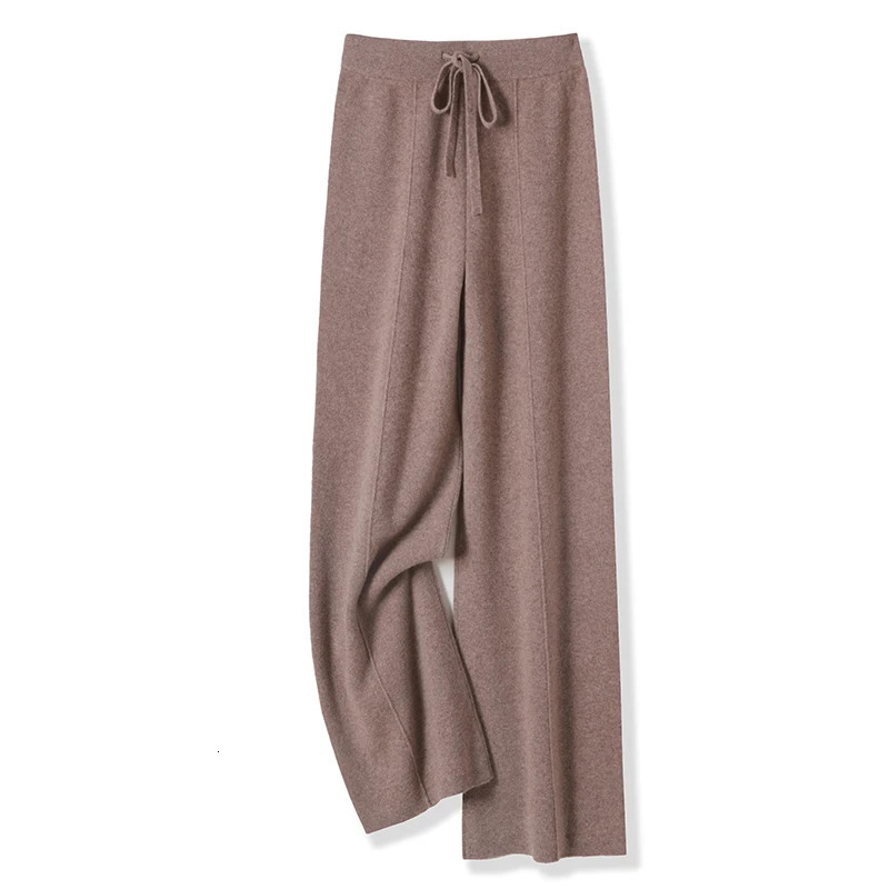 100% merino wool womens knitted trousers laceup fashionable warm autumn and winter 250108