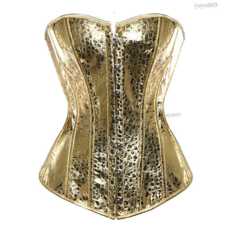 sexy faux leather corset lingerie bustiers top Steampunk gothic punk corset burlesque plus size nightclub costume gold sliver