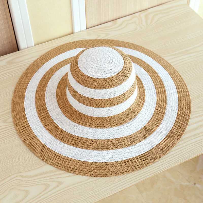 Hot Wens casual straw hat girl outdoor striped patch homework paper sun hat new summer advertisement flap big brown beach hat gorilla X250109