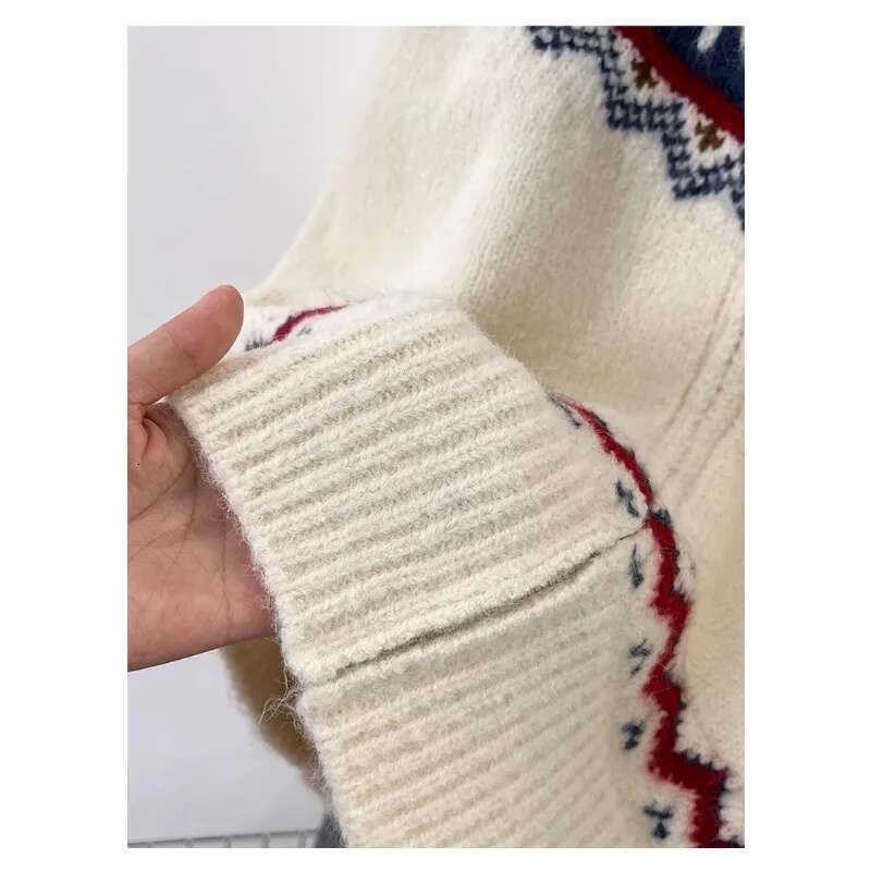Fair Isle Style Semi-Turtleneck Sweater Knitted Cardigan Women's 2024 Autumn New Winter Thickened Loose Zipper Long-Sleeved Top