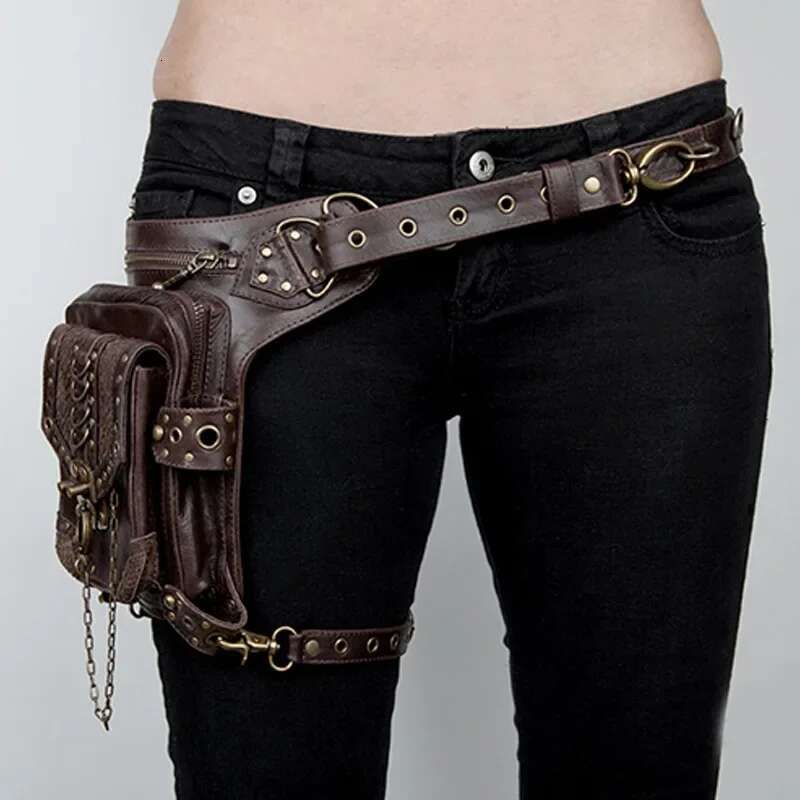 Fashion Trends Shoulder Waist Bags For Women Retro Punk PU Leather Outdoor Travel Fanny Pack Mobile Wallet Hanging Leg Bag Gift