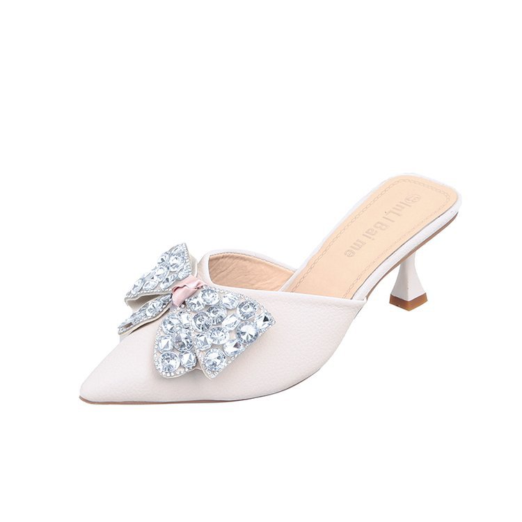 Women Slippers Fashion High Heel Sandals New Trendy Butterfly hot Knot Dia Pointed Toe Triple Black Beige Free shipping