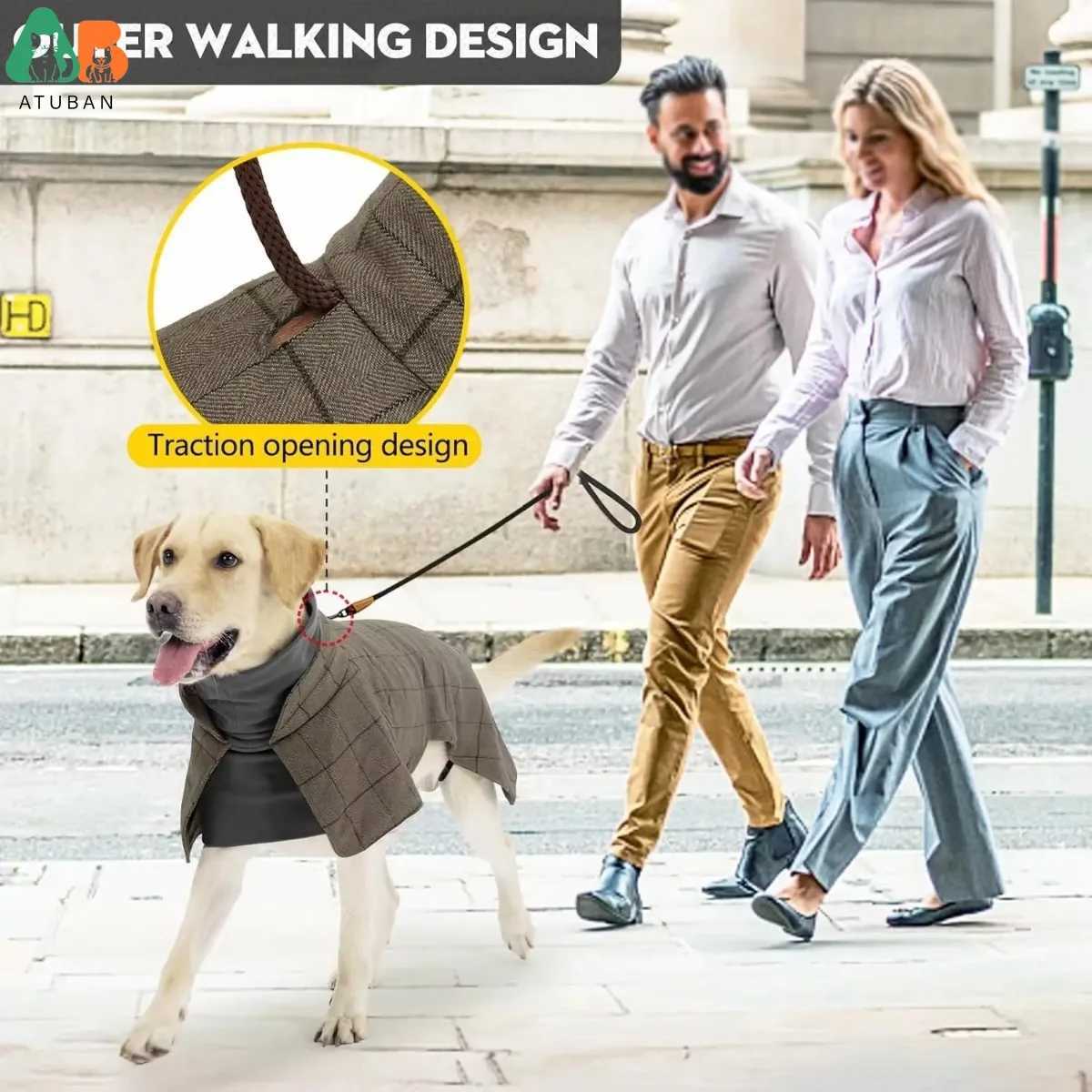 Warm Dog Coat English Plaid Dog Fleece Vest Windbreaker Jacket Winter Clothing with Traction Eyelets Suitable for All Dog TypesXJ250109