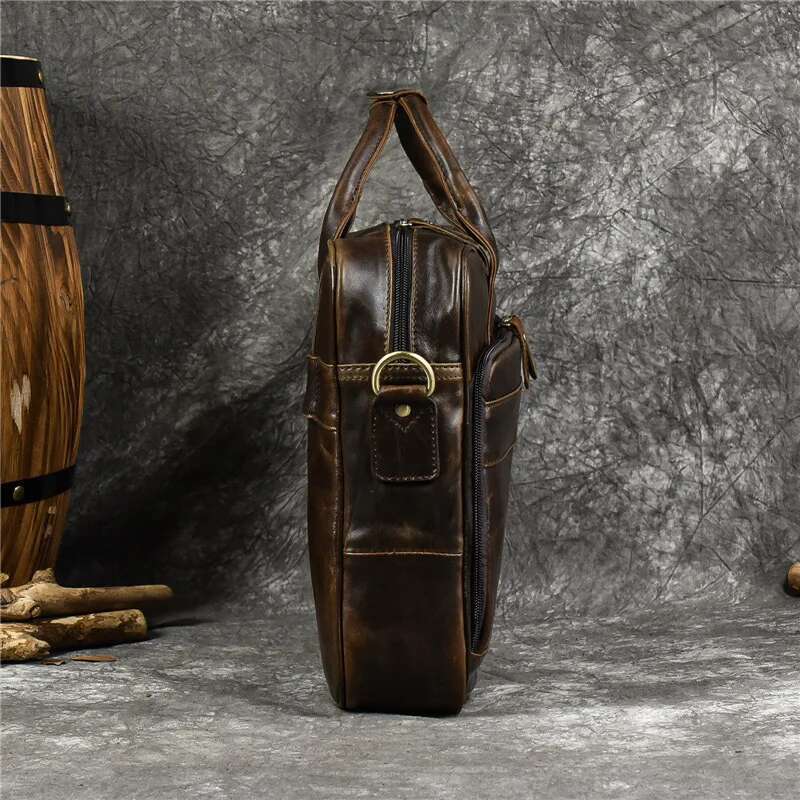 Men's Genuine Leather Briefcase, Business Handbag, Top Layer Cowhide Shoulder And Cross - Body Bag For Carrying Laptop Outdoor