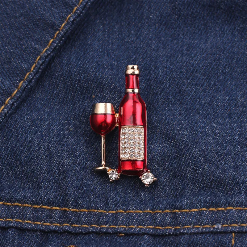 Wholesale 10Pcs/Lot Creative Rhinestone Red Wine Bottle Brooches For Women Fashion Pins Enamel Jewelry Coat Pin 250103