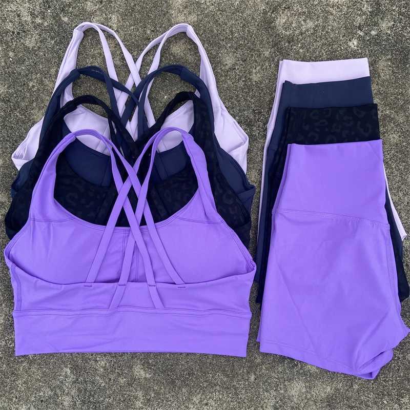 Yoga Shorts Set Gym Sports Set Women Workout Clothes 2 Piece Fitness Suit Cross Straps Bra High Waist Shorts Running TracksuitXJ250109