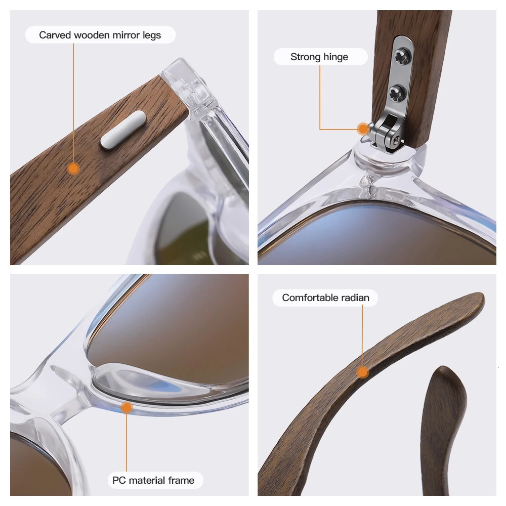GM Transparent Color Frames Sunglasses Men Womens Polarized Delicate Fashion Handmade Wood With Box 250109