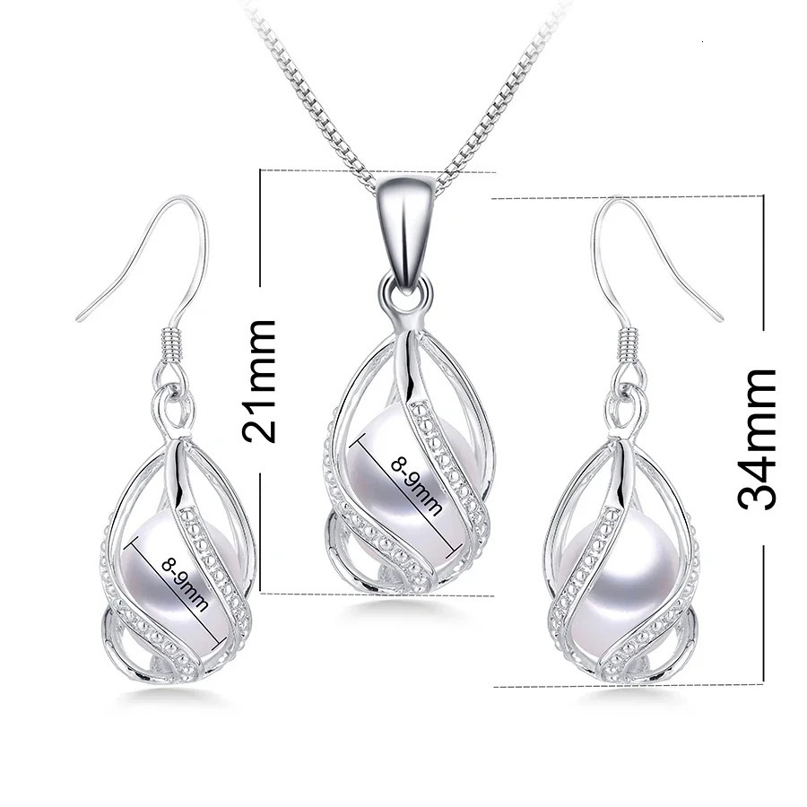 YWYC 89mm Natural Freshwater Pearl In Cage Pendant Necklace Drop Earrings Jewelry Set for Women 250109