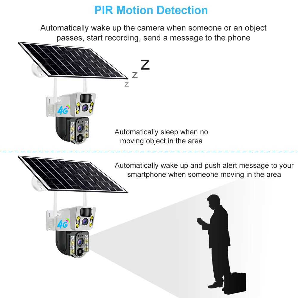 4K solar powered 4G SIM outdoor monitoring dual lens PIR human detection wireless high-definition night vision waterproof low-power security camera X2
