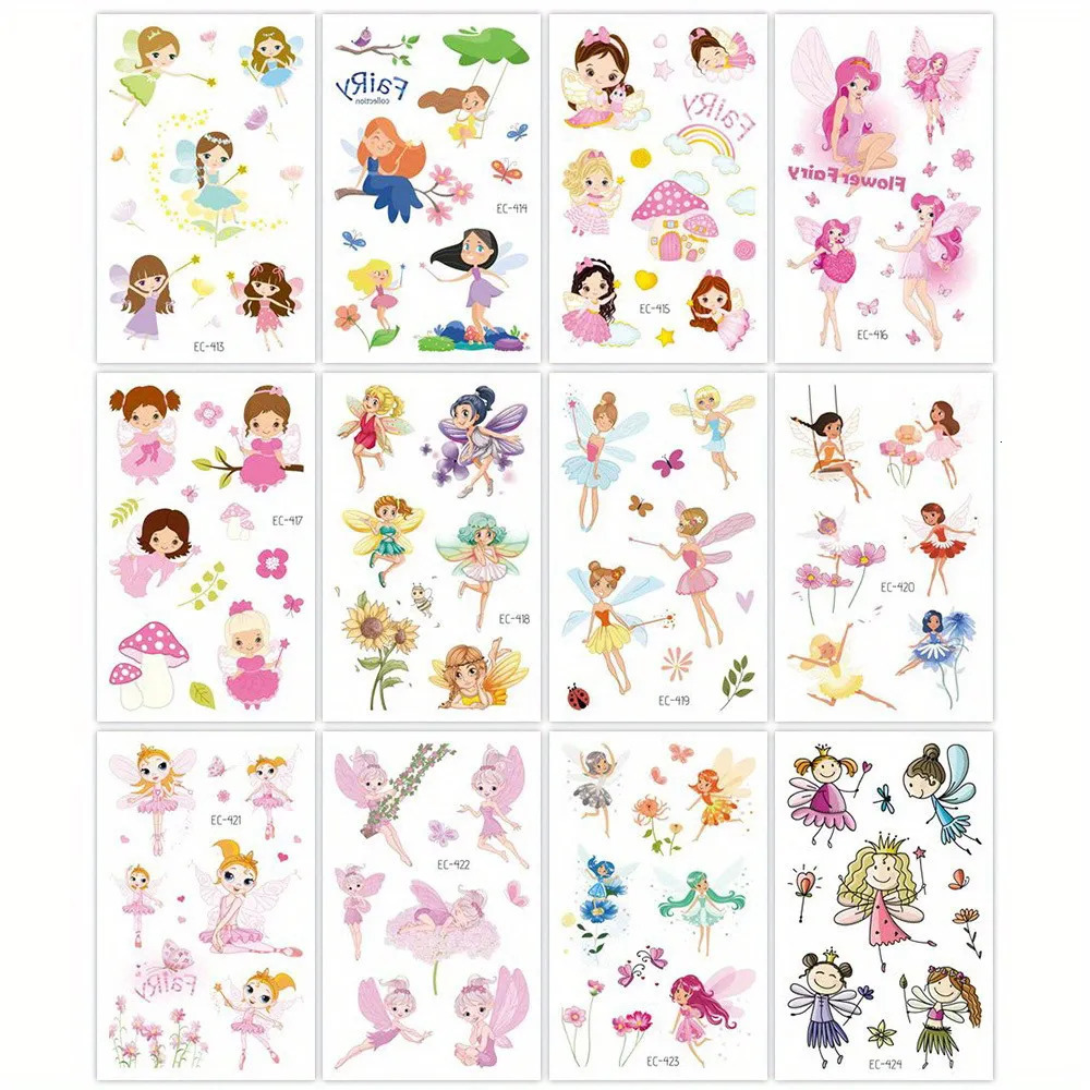 12 Sheets Flower Fairy Temporary Tattoo Sticker For Princess Perfect Gift Birthdays Party Outdoor Sports 241230