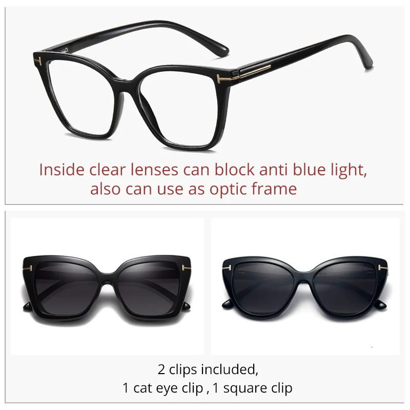Ralferty 3 In 1 Decorative Magnetic Sunglasses Women Cat Eye Eyeglass Frame Prescription Clip On Glasses Woman Shades 250109