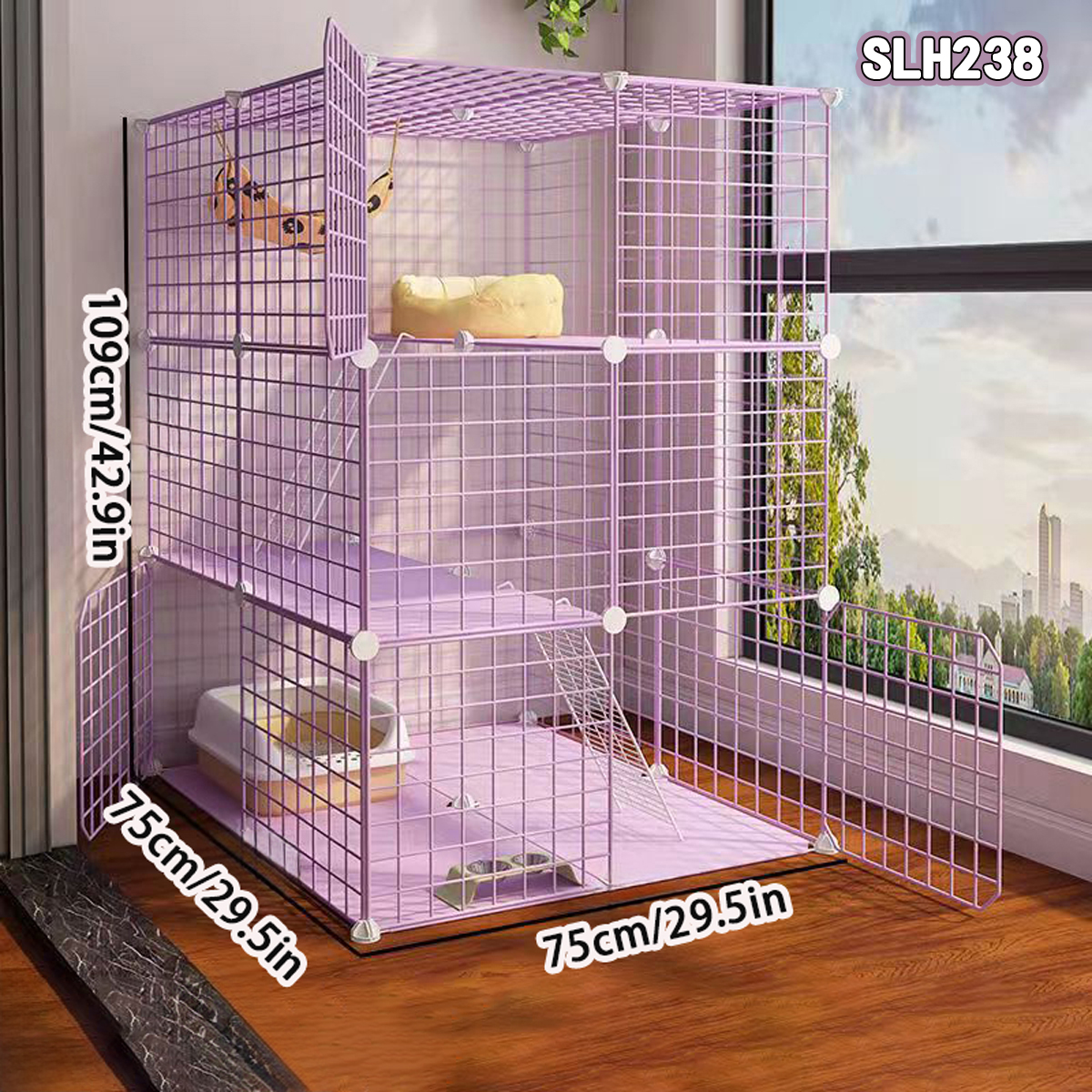 Spacious Triple Layer Cat Habitat for Domestic Cats - Safe & Sturdy Enclosed Playhouse