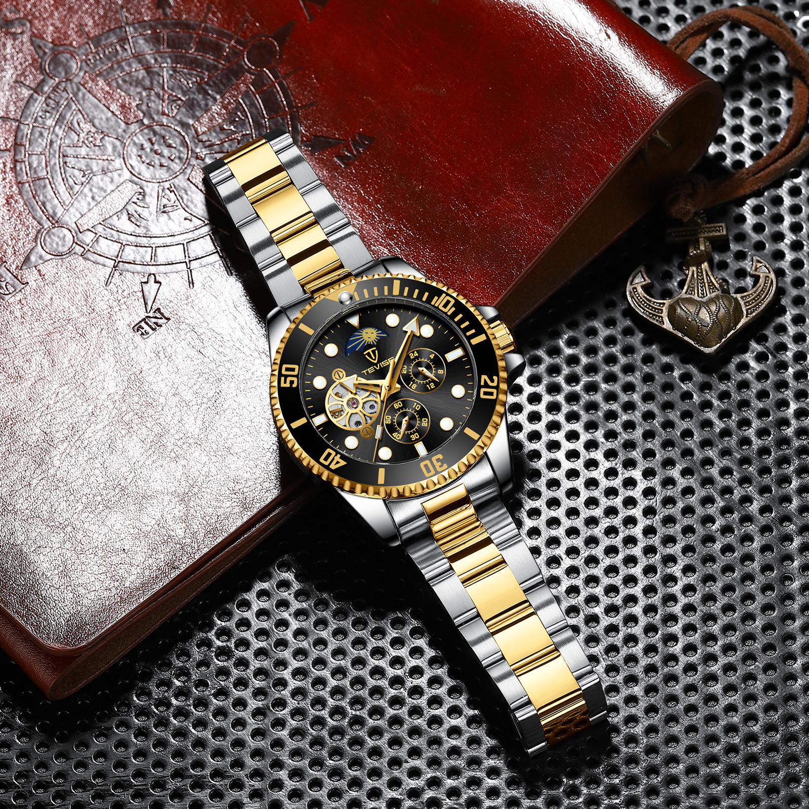TEVISE Mens Luxury watch Fashion Designer Watch Mens Automatic Mechanical Multifunctional Business Waterproof Classic Wrist Watch T039 T801-002