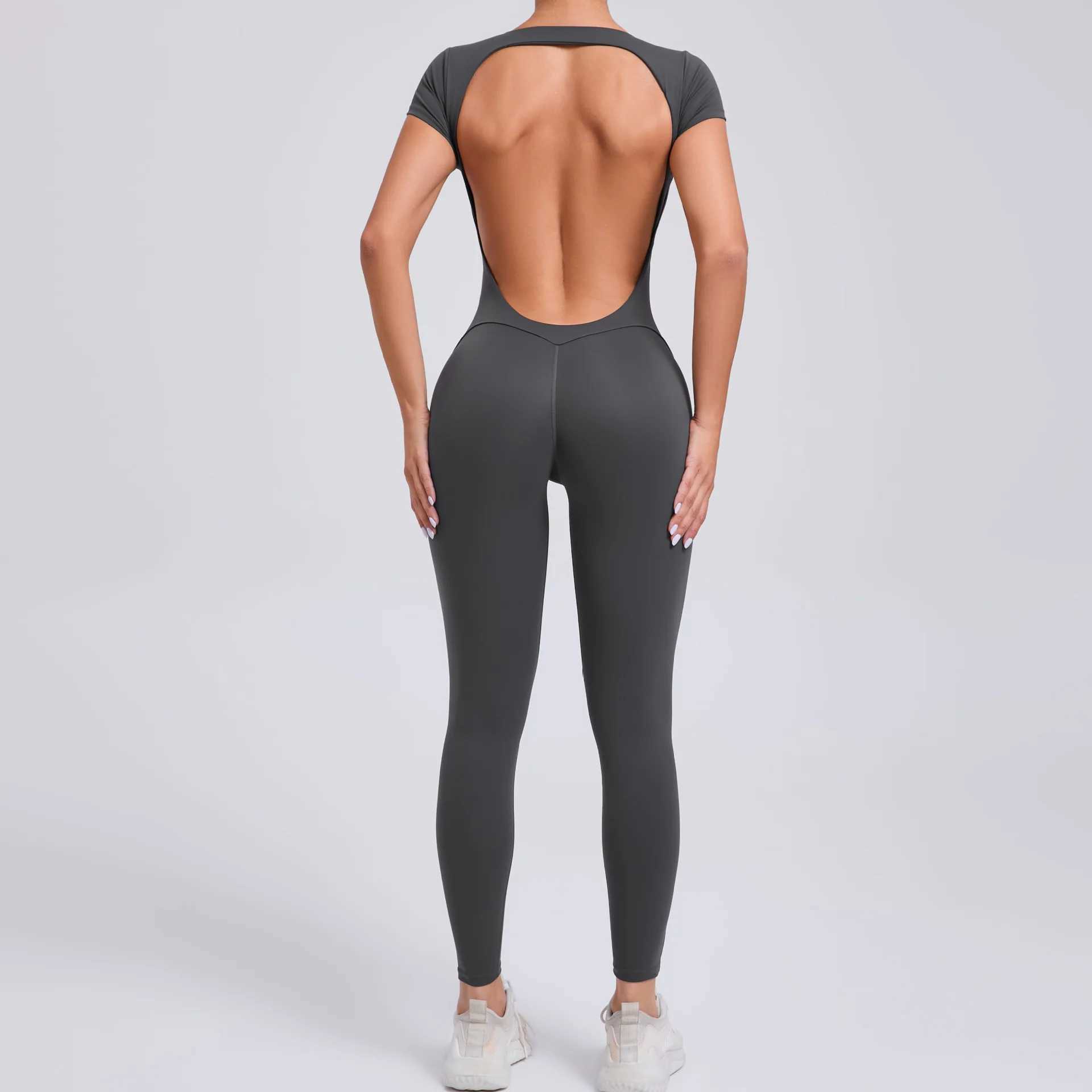 2025 Yoga Jumpsuit Fitness Sports Overalls Gym Clothing Set Wear Pilates Workout Clothes Women Short Sleeves Outfit ActivewearXJ250322