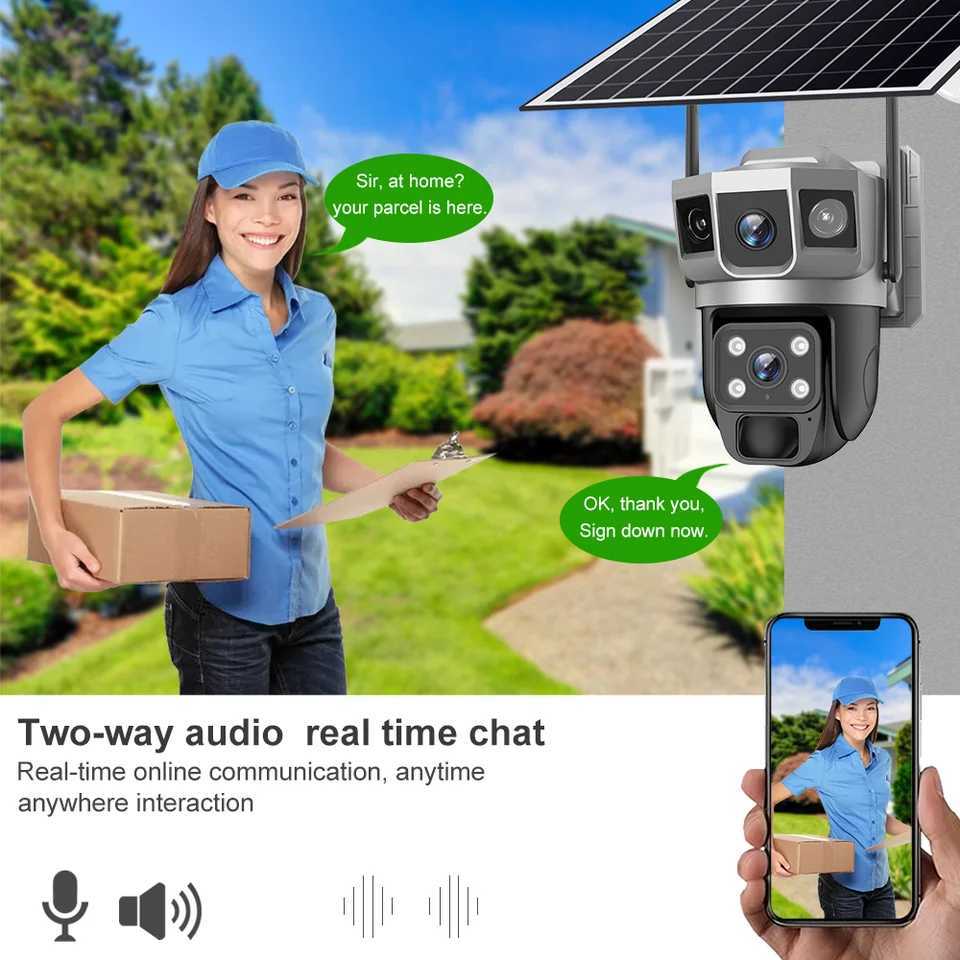4G solar IP camera WIFI CCTV 12MP dual lens three screen PTZ automatic tracking 6K curious security monitoring V380 Pro camera X250110