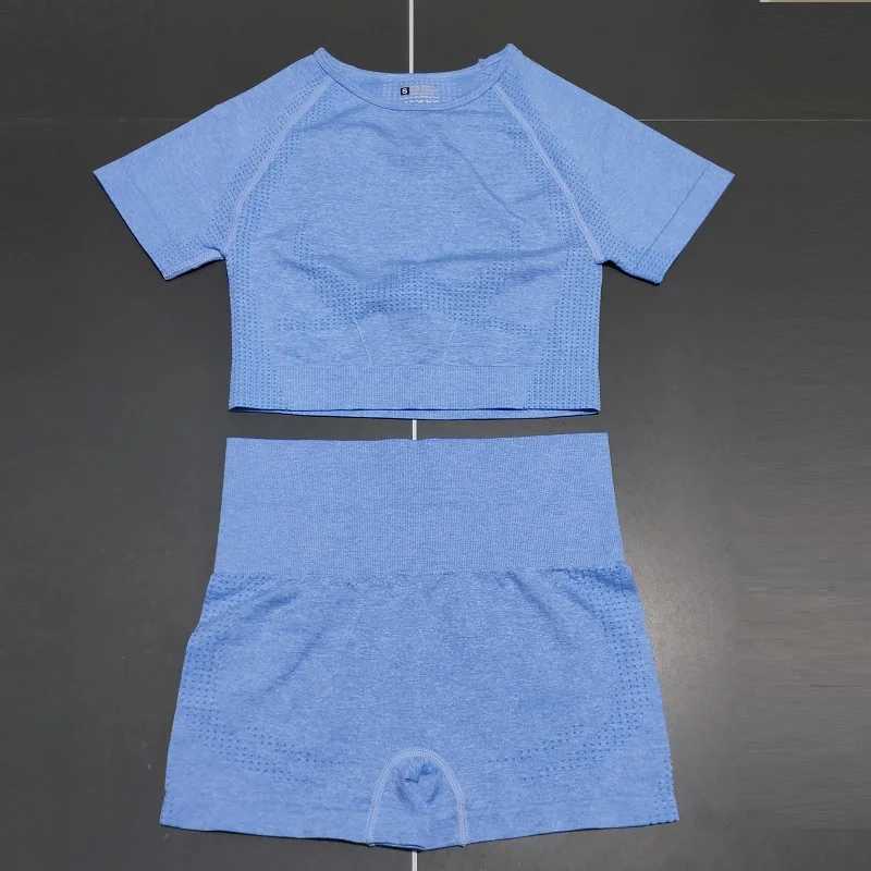 2Pcs/Set Women High Waist Seamless Yoga Set Gym Clothes Fitness Top Short Sleeve Shirt Shorts Sports Suits Athletic WearXJ250109