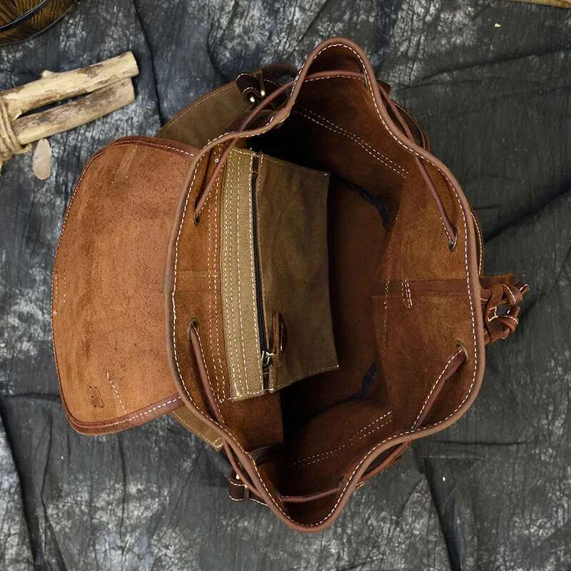 Vintage Crazy Horse Mens Thick Genuine Leather Women Rucksack Big Capacity Travel Bag School Backpack