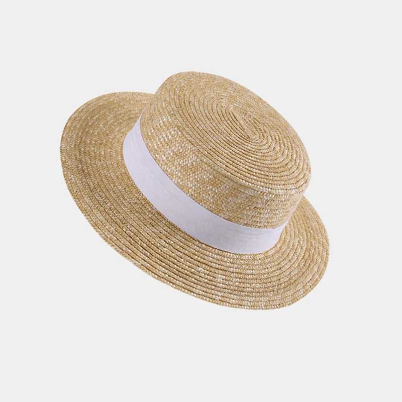 Warm natural wheat straw hat ribbon tie 7cm Brim Rower hat Derby Beach sun hat womens summer wide Brim UV protective hat X250109