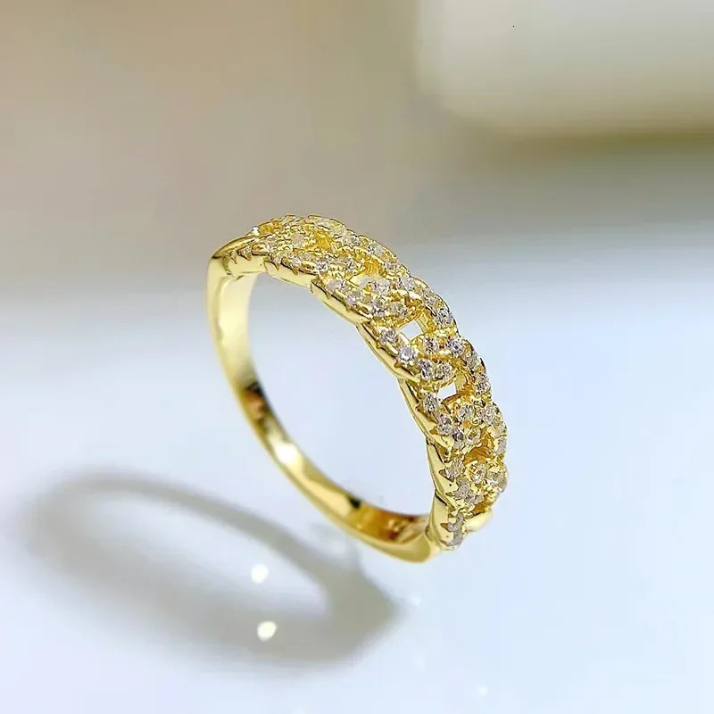 SpringLady y 925 Sterling Silver Female Rings Gold Bling Hip Hop Punk Ring Cuban Link Chain Wedding For Women 250109