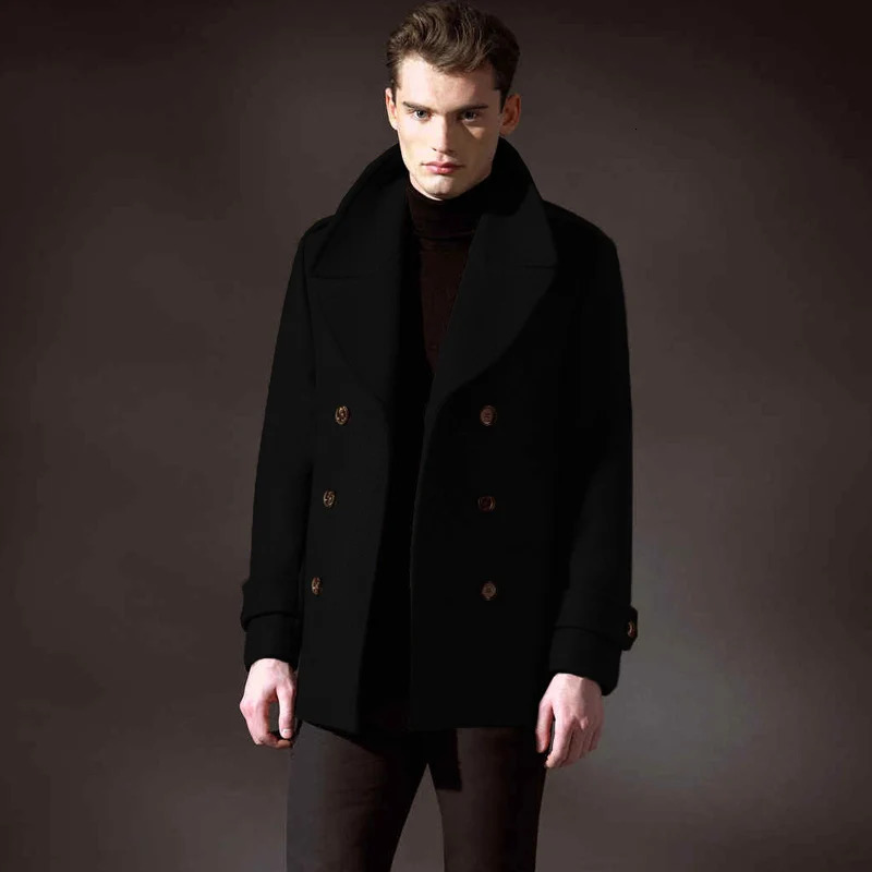 Mens woolen coat highend show youth winter doublebreasted large lapel short 250106