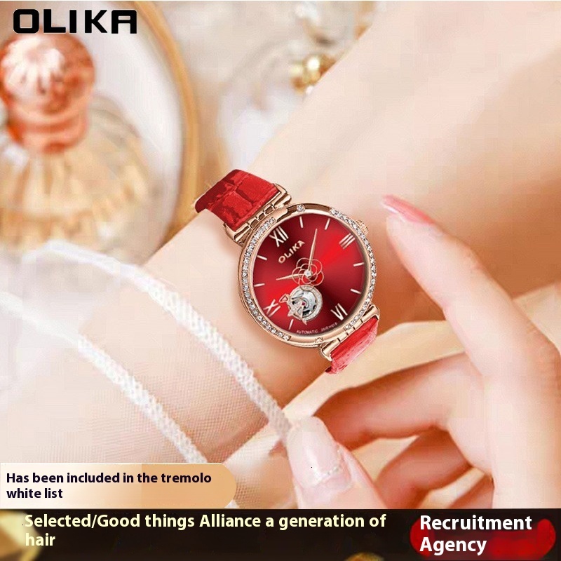Stylish Women's Automatic Skeleton Mechanical Watch with Diamond Accents