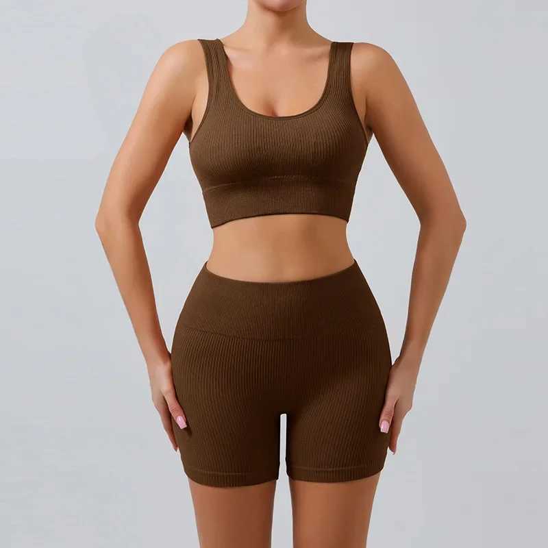 Threaded Yoga Set U-Shaped Seamless Knitted Sports Fitness Yoga Suit Workout Clothes for WomenXJ250109