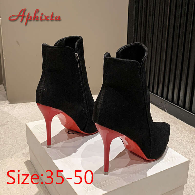 Aphixta 10cm Stilettos Winter Red Heels Zip Warm Black Ankle Boots ck Footwear Shoes Women Super Big Size 47 48 49 50