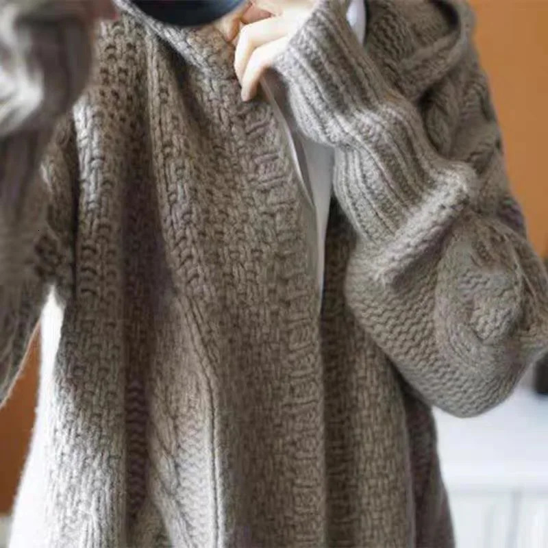 Women Sweater Midi Cardigans Autumn Winter Knitted Jackets Long Sleeve Korean Loose Hooded Coats Oversized Casual Basic 250106