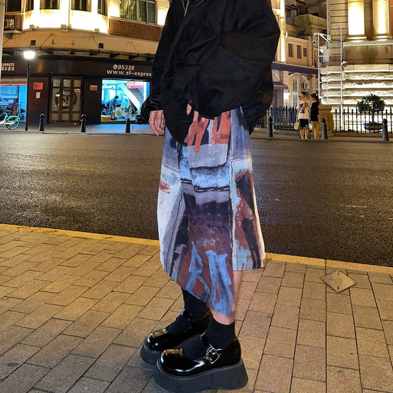MEXZT Punk Midi Skirt Women Streetwear Graffiti Print Irregular Skirts Harajuku Gothic Korean Fashion High Waist A Line 250106