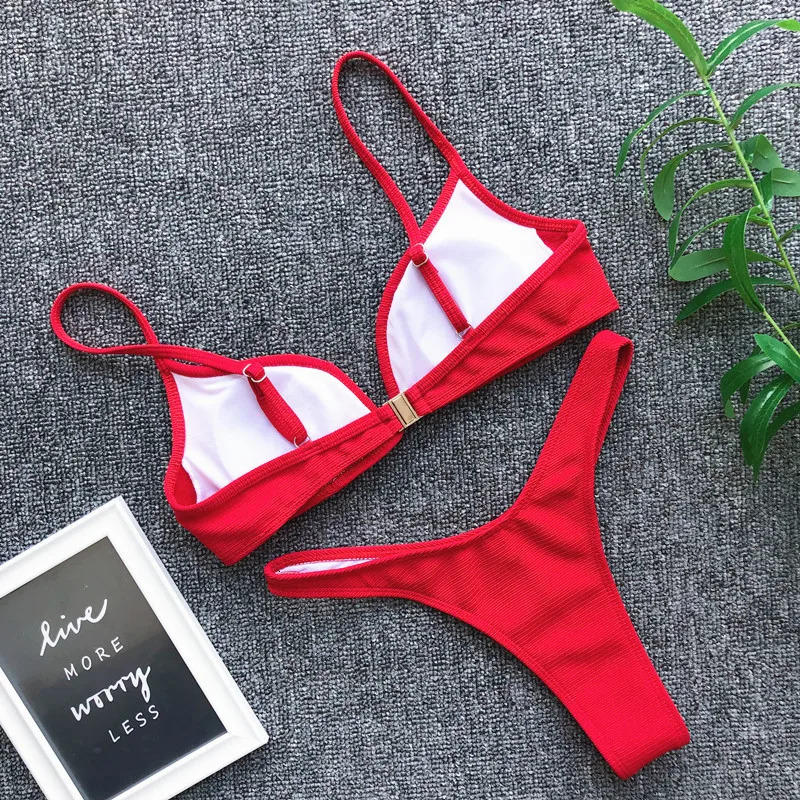 Womens Bikini Set Bandage Push Up Bra VNeck Swimwear Swimsuit Bathing Beachwear Beach Dress maillot de bain femme 250108