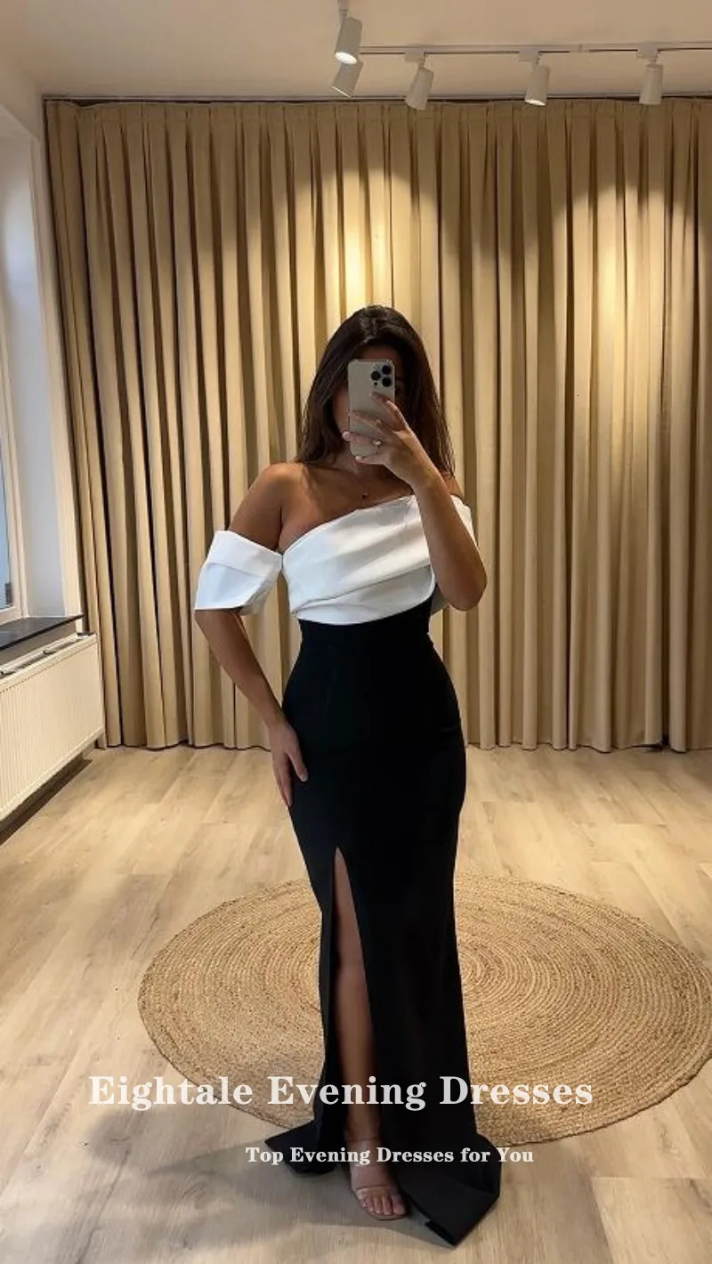 Eightale White and Black Evening Dress Customized Mermaid Wedding Party Prom Gown Side Slit Formal Strecthy Ballkleider 250106
