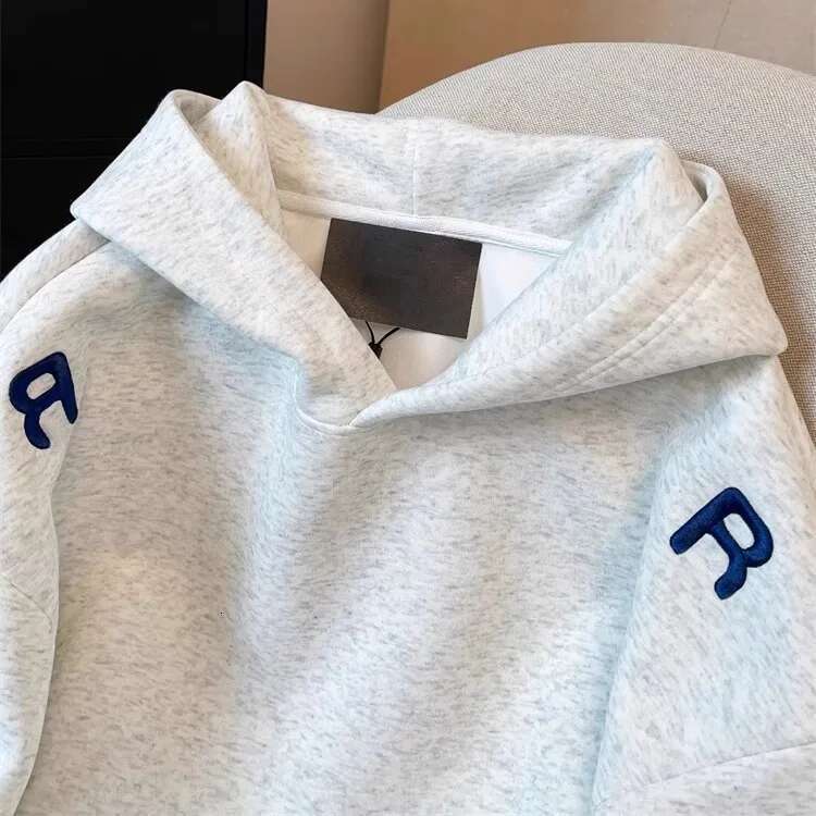 Y2k Women Gray Print Loose Hoodies Long Sleeve Sweatshirt Spring Autumn Blue Letter Embroidery Elegant Pocket Pullover Tops 2024