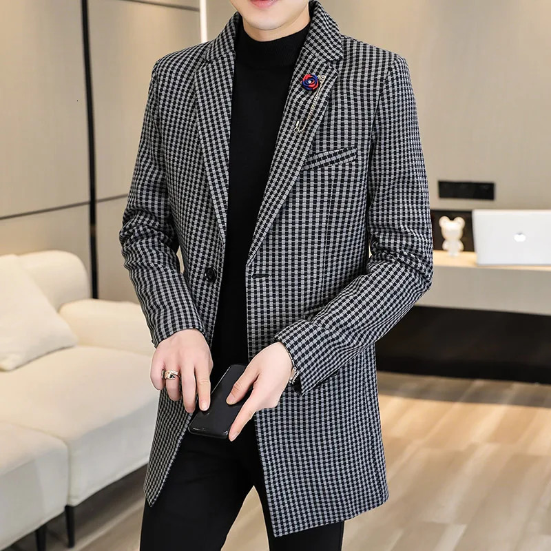 Autumn Winter Wool Blends Jacket Men Long Casual Business Trench Coat Streetwear Overcoat Social Windbreaker Clothing 250106