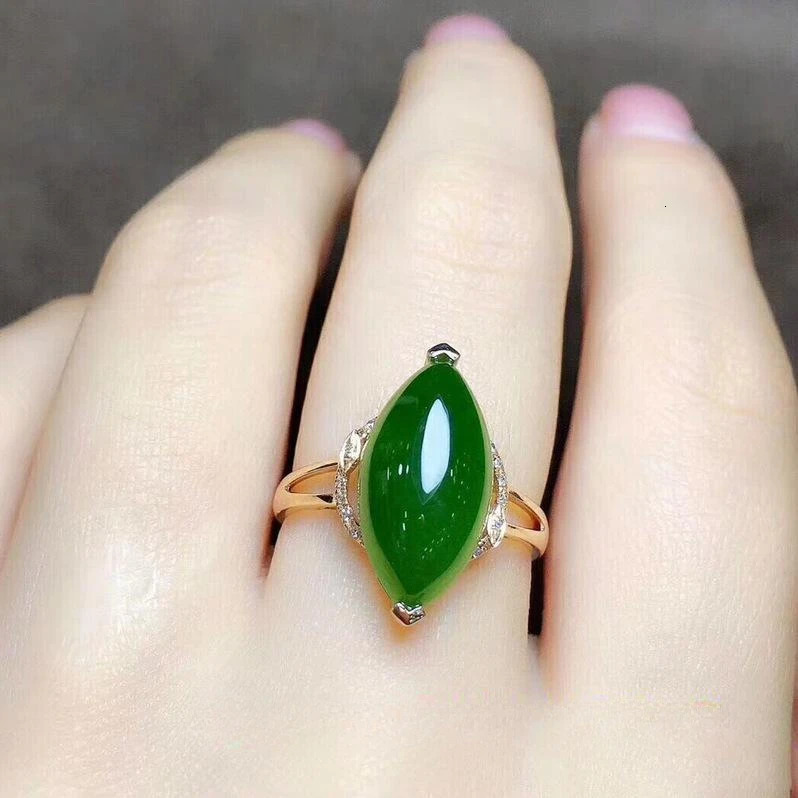 Green Jade Ring 925 Silver Amulet Natural Gifts Chalcedony Zircon Jewelry Women Fashion Crystal Gemstone Charm 250106