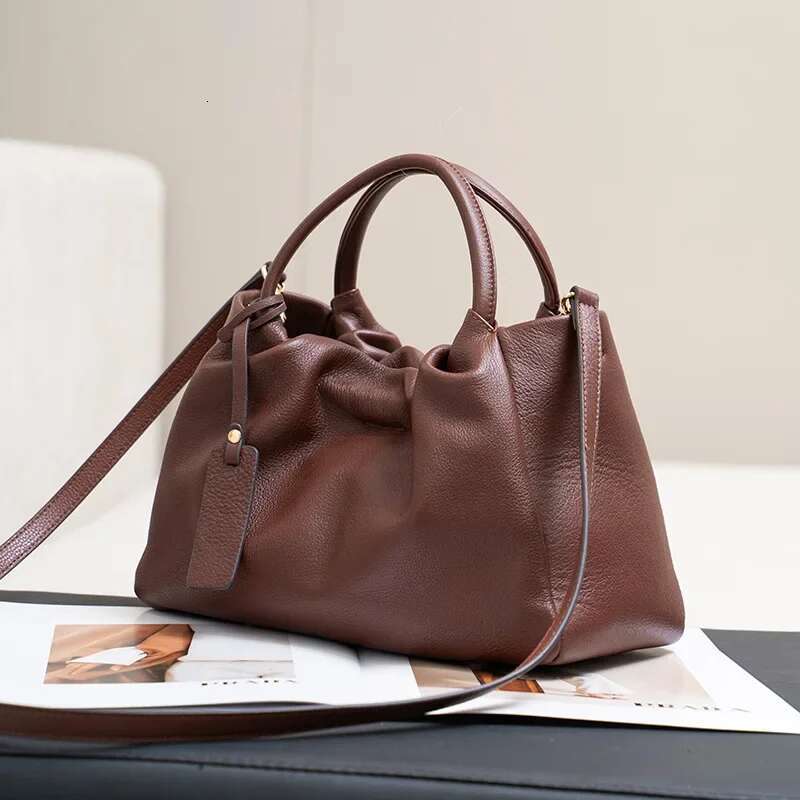 New High Class Coffee Color Large Mom Cloud Tote Soft Natural Cow Leather Women's Handbag Cowskin Female Shoulder Bag