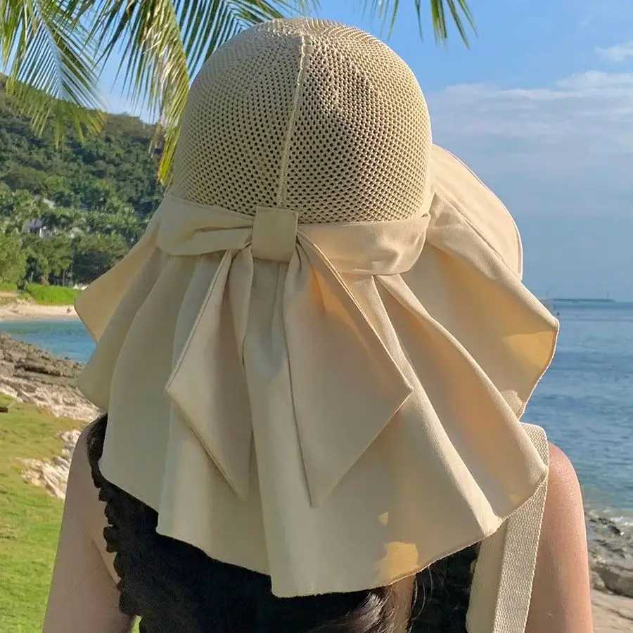 Summer Outdoor Mtifunctional Shawl Sun Hat Solid Color Silk Breathable Facial Sunshade Sun Hat Elegant Beach Vacation X250109