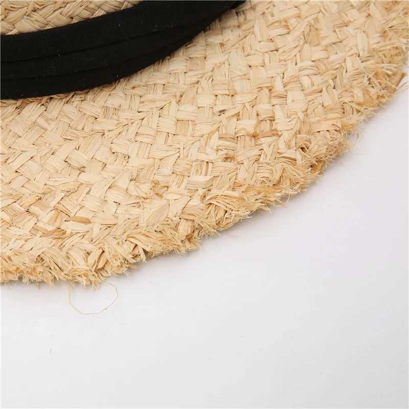 2021 New Raffia Hat Panama Straw Hat Summer Black Ribbon Wenmen Wide Brim Beach Sun Hat UV Protective Jazz Fe Hat X250109
