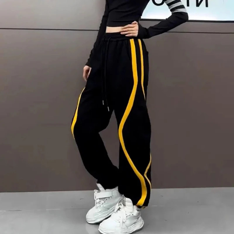 Womens Autumn and Winter Sweatpants with Plush Loose Thick Color Blocking Ankle Binding 250108