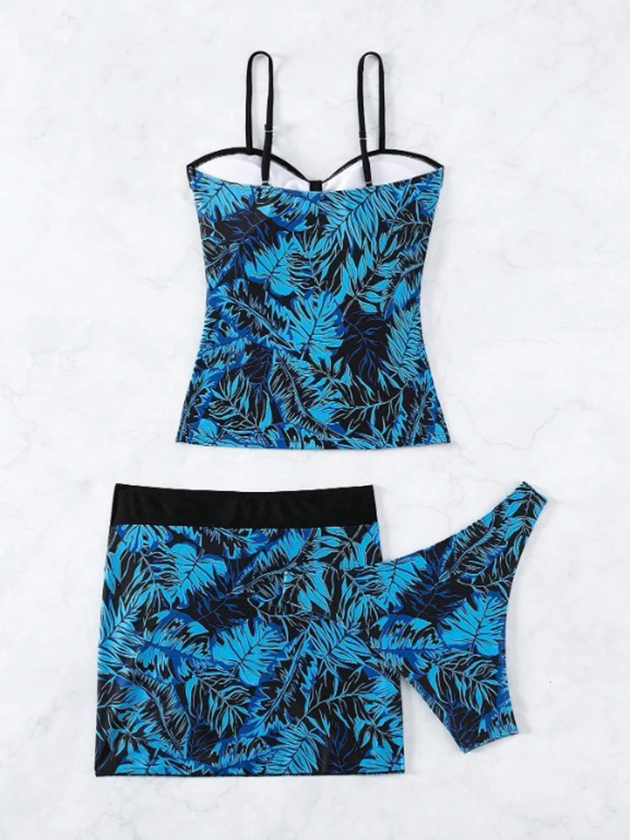 3 Pieces Print Tankini Beach Skirt Swimsuit Women Sexy Swimwear Female Bathers Bathing Swimming Suit Summer Beachwear 250108
