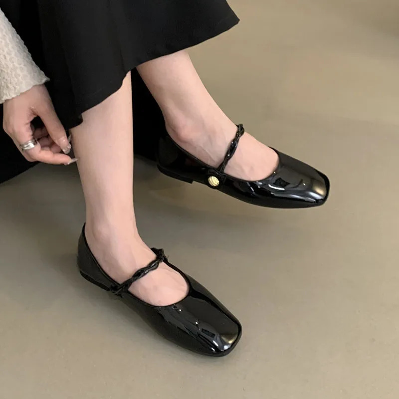 Mary Jane Women Shoes Comfortable Square Toe Small Heel Pumps Female Soft Ballet Flats Casual Loafers Lady Black Leather Shoes 250109