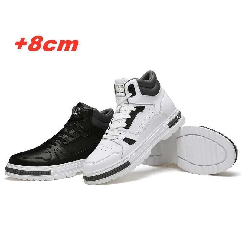 New high t op elevator casual men sneakers height ening height inc rease 8cm cow split leather leisure designer shoes